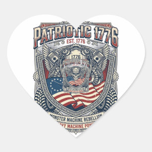 Patriotic 1776 Off Road Skull Monster Truck Heavy Heart Sticker