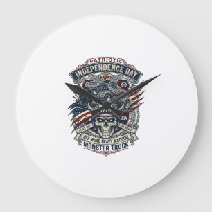 Patriotic 1776 Off Road Skull Monster Truck Heavy  Large Clock