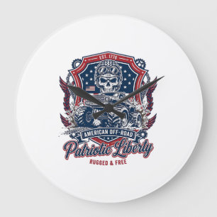 Patriotic 1776 Off Road Skull Monster Truck Heavy Large Clock