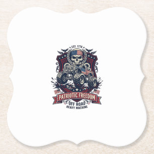 Patriotic 1776 Off Road Skull Monster Truck Heavy Paper Coaster