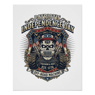 Patriotic 1776 Off Road Skull Monster Truck Heavy  Poster