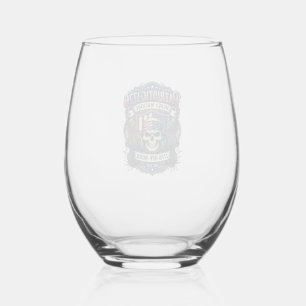 Patriotic 1776 Off Road Skull Monster Truck Heavy Stemless Wine Glass