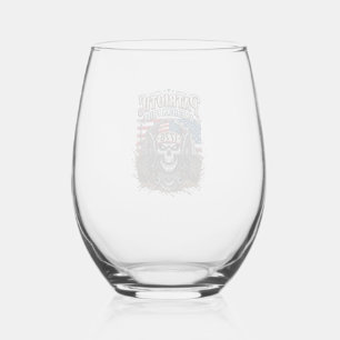 Patriotic 1776 Off Road Skull Monster Truck Heavy Stemless Wine Glass
