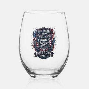 Patriotic 1776 Off Road Skull Monster Truck Heavy Stemless Wine Glass