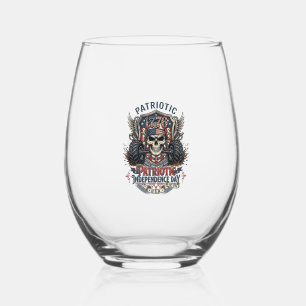 Patriotic 1776 Off Road Skull Monster Truck Heavy Stemless Wine Glass
