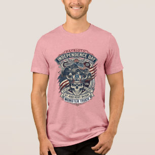 Patriotic 1776 Off Road Skull Monster Truck Heavy Tri-Blend Shirt