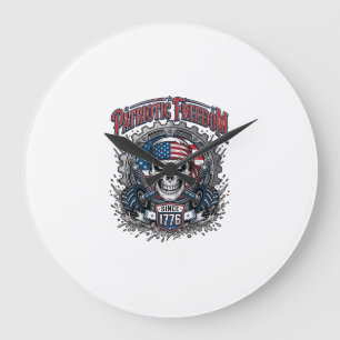 Patriotic 1776 Off Road Skull Monster Truck Large Clock