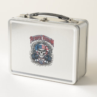 Patriotic 1776 Off Road Skull Monster Truck Metal Lunch Box