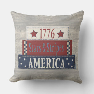 Patriotic 1776 Stars and Stripes Americana Rustic Cushion
