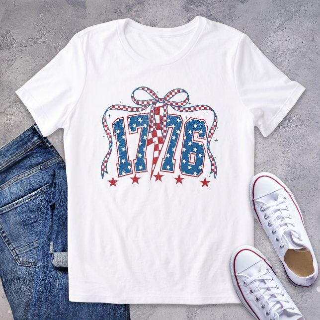 Patriotic 1776 Stars Stripes Coquette Bow Tri-Blend Shirt (Creator Uploaded)