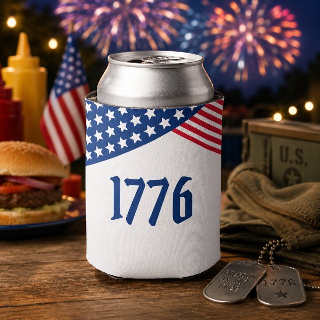 Patriotic 1776 USA Flag Design Can Cooler (Creator Uploaded)