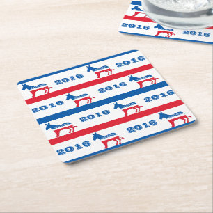 Patriotic 2016 Democrat Donkey Stripes Square Paper Coaster