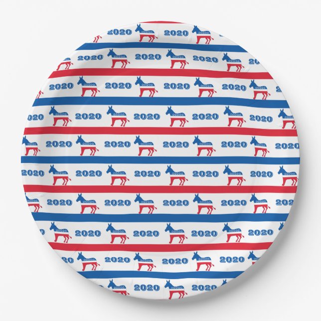 Patriotic 2020 Democrat Donkey Stripes Paper Plate (Front)