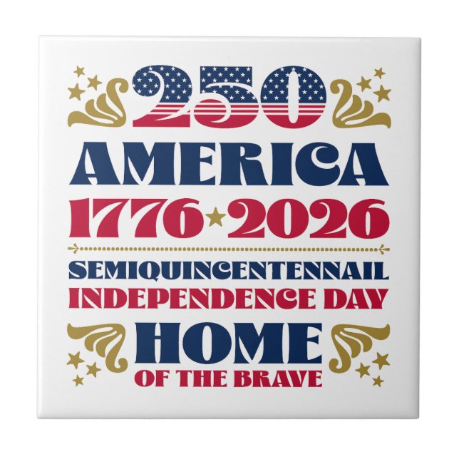 Patriotic 250 America Typography Ceramic Tile (Front)