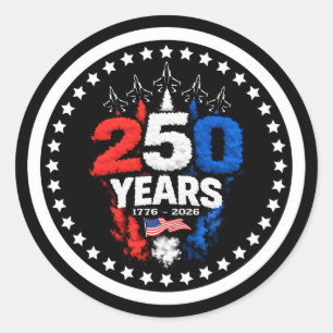 Patriotic 250th Anniversary Jet Emblem Design Classic Round Sticker