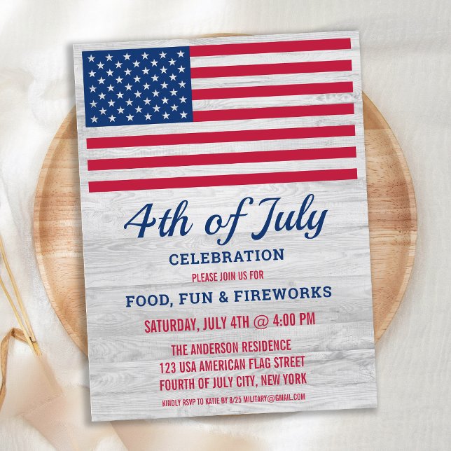 Patriotic 4th Fourth of July Party American Flag Invitation Postcard (Creator Uploaded)