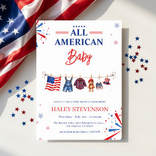 Patriotic 4th July All American Baby Shower Invitation
