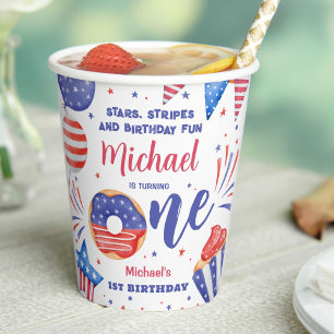 Patriotic 4th of July 1st Birthday Party Paper Cups