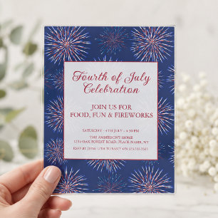 Patriotic 4th of July 2026 Fireworks Party Acrylic Invitations