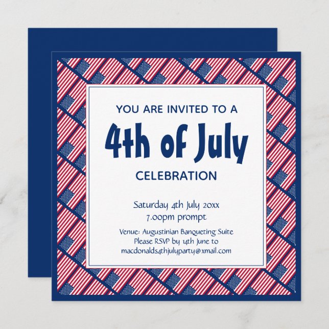 Patriotic 4TH OF JULY American Flag Blue Party Invitation (Front/Back)