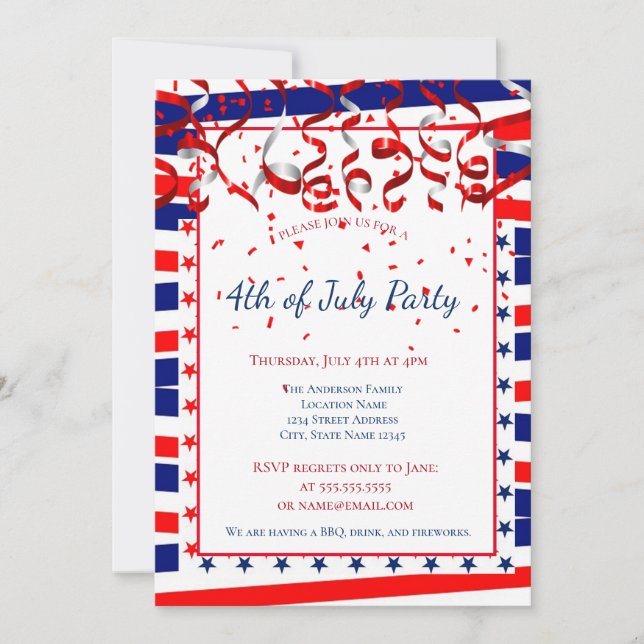 Patriotic 4th Of July American Flag Invitation (Front)