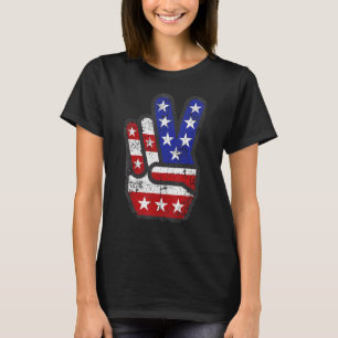 Patriotic 4th Of July American Us Flag Peace Sign T-Shirt