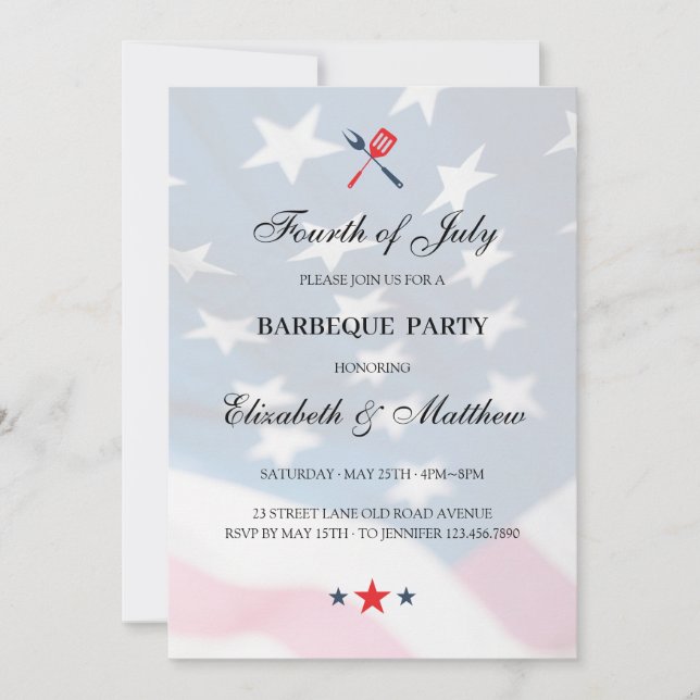 Patriotic 4th of July BBQ American Flag Invitation (Front)