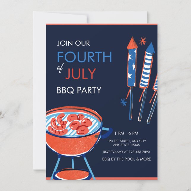 Patriotic 4th of July BBQ Party Invitation (Front)