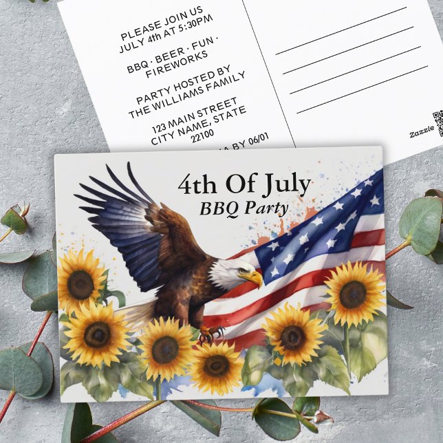 Patriotic 4th Of July BBQ Party Invitation Postcard (Patriotic 4th Of July BBQ Party Invitation Postcard
)