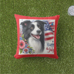 Patriotic 4th of July Border Collie Throw Pillow