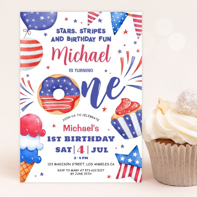 Patriotic 4th of July Boy 1st Birthday Invitation  (Creator Uploaded)