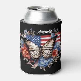 Patriotic 4th Of July Butterfly Can Cooler