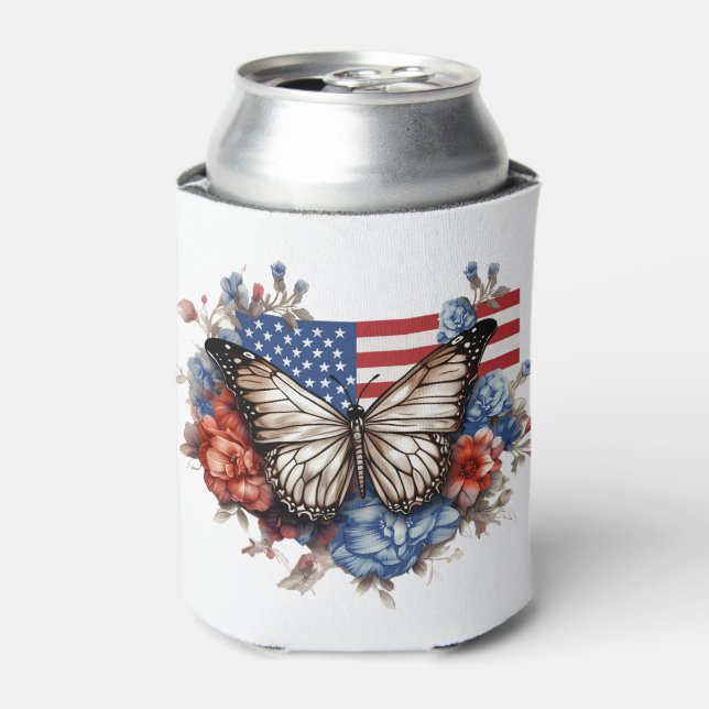 Patriotic 4th Of July Butterfly Can Cooler (Can Front)