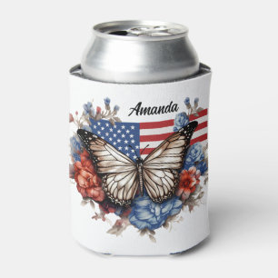 Patriotic 4th Of July Butterfly Can Cooler