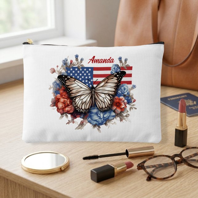 Patriotic 4th Of July Butterfly Large Accessory Pouch (Creator Uploaded)