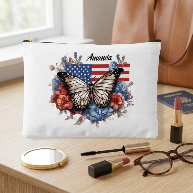 Patriotic 4th Of July Butterfly Large Accessory Pouch (Creator Uploaded)