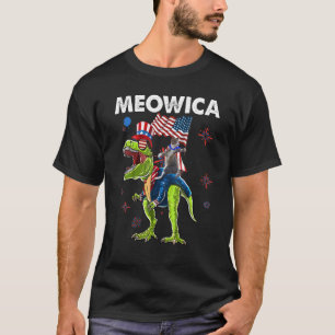 Patriotic 4th Of July Cat Riding Dinosaur Meowica T-Shirt