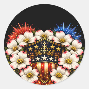 Patriotic 4th of July Clip Art Dogwood Flowe Classic Round Sticker