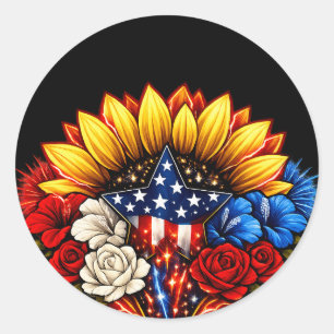 Patriotic 4th of July Clip Art Kansas Sunflower St Classic Round Sticker