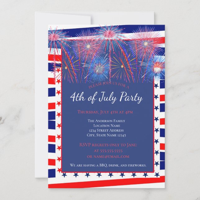 Patriotic 4th Of July Fireworks Barbecue Invitation (Front)