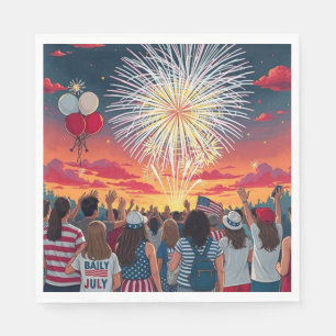 Patriotic 4th of July Fireworks Celebration Crowd  Napkin