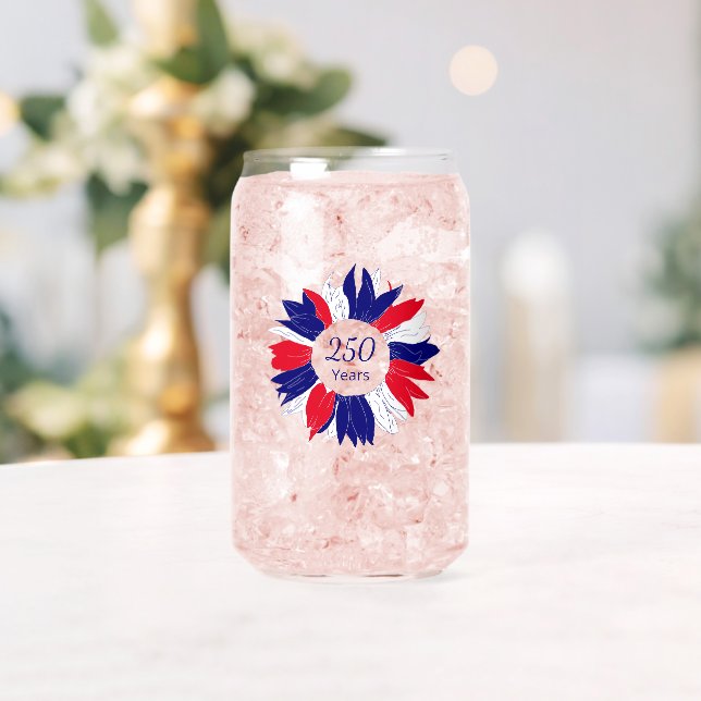 Patriotic 4th of July Floral 250 Anniversary USA Can Glass (Insitu (Wedding))