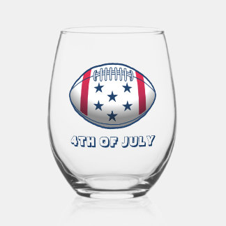 Patriotic 4th of July Football Stemless Wine Glass