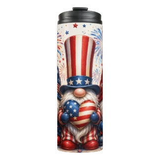 Patriotic 4th of July Gnome American Flag Thermal Tumbler