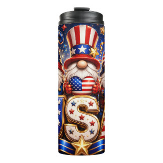 Patriotic 4th of July Gnome USA Thermal Tumbler