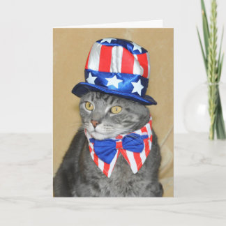 Patriotic 4th of July Grey Tabby Cat card
