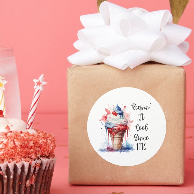 Patriotic 4th of July Ice Cream T-Shirt Classic Round Sticker (Party)