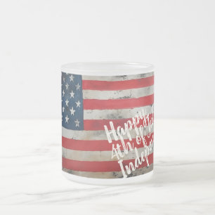 Patriotic 4th of July Independence Day Art Frosted Glass Coffee Mug
