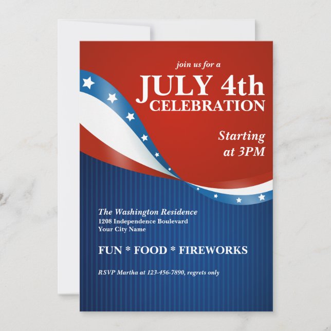 Patriotic 4th of July Party Celebration Invitation (Front)