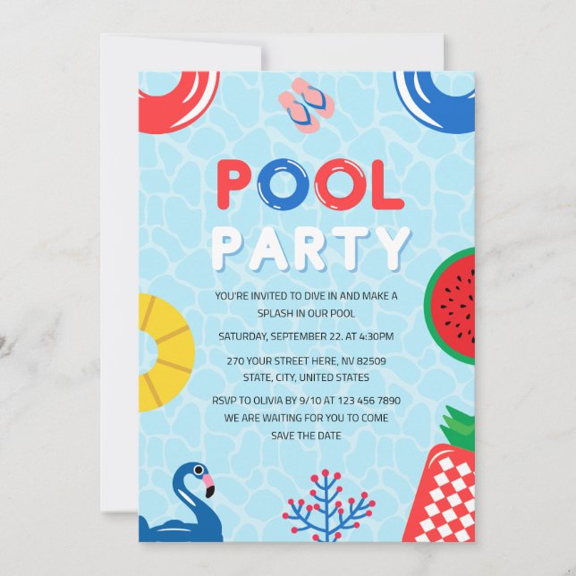 Patriotic 4th of July Pool Party Invitation (Front)
